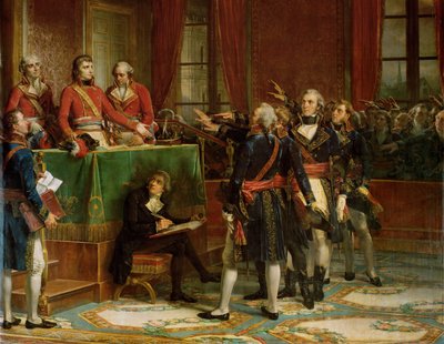 Installazione del Consiglio di Stato nel Palazzo del Lussemburgo, il 25 ... (olio su tela) da Auguste Couder