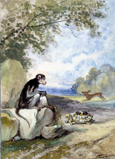 Illustrazione della favola "La lepre e la tartaruga" di Jean de La Fontaine da Auguste Delierre