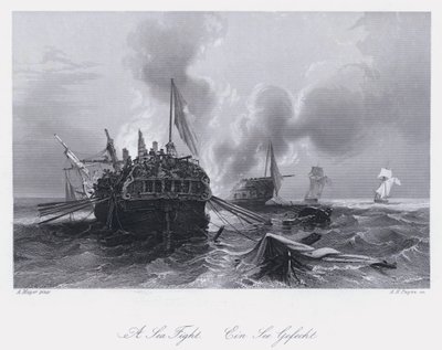 Una battaglia navale (incisione) da Auguste Etienne Francois Mayer