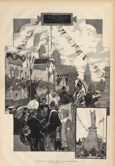 Inaugurazione della Statua di Papa Urbano II a CHATILLON-SUR-MARNE il 21 luglio 1887. Disegno dal vero di Auguste Francois Marie Gorguet (1862-1927), in Paris illustrious del 1887. da Auguste Francois Gorguet