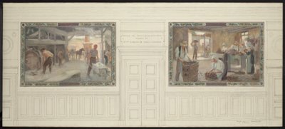 Schizzo per la sala matrimoni del municipio di Montreuil-sous-Bois: Sfruttamento del suolo e produzione del suolo da Auguste Francois Gorguet