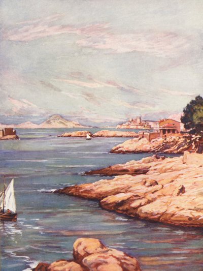 Francia: La Corniche a Marsiglia (litografia a colori) da Auguste Gerardin