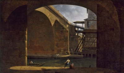 Le Pont et la Pompe Notre-Dame, vus de la voûte du quai de Gesvres, en 1816 da Auguste Jacques Regnier