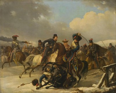 Cosacchi che inseguono soldati francesi in ritirata da Auguste Joseph Desarnod