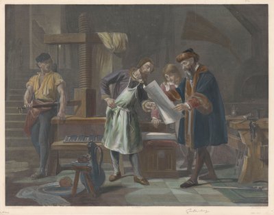 Interno della tipografia di Johannes Gutenberg da Auguste Ledoux