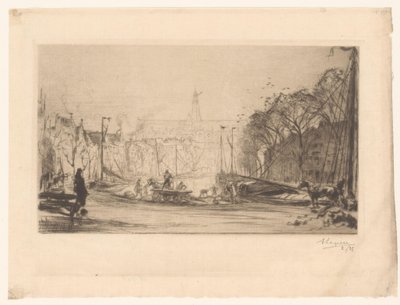 Veduta dello Spaarne e della Sint Bavo da Auguste Lepère (signed by artist)