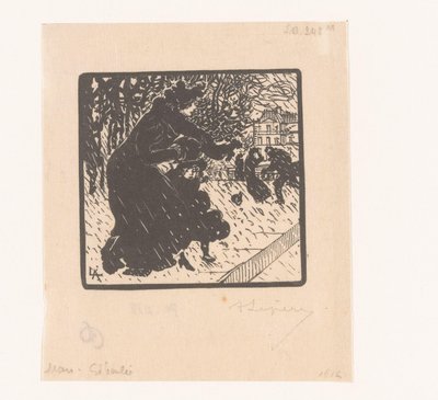 Donna e bambino sotto la pioggia da Auguste Lepère (signed by artist)