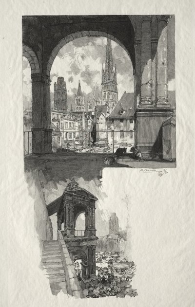 Rouen Illustré: Place de la Haute Vieille Tour; Edicule de la Fierte da Auguste Louis Lepère