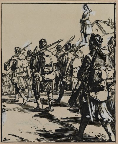 Battaglia delle frontiere: gruppo di soldati britannici da Auguste Louis Lepère