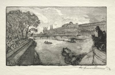 Le Louvre, visto dal Pont Neuf, 1890 da Auguste Louis Lepère