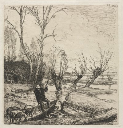 [Uomo in una barca con tre pecore] da Auguste Louis Lepère