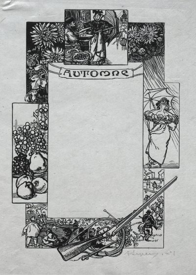 Almanacco di Parigi, 1897: Bordo Decorativo, Autunno da Auguste Louis Lepère