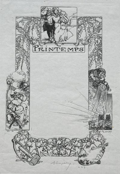 Almanacco di Parigi, 1897: Bordo decorativo, primavera, 1897 da Auguste Louis Lepère
