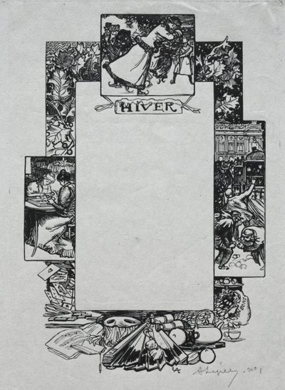 Almanacco di Parigi, 1897: Bordo Decorativo, Inverno da Auguste Louis Lepère