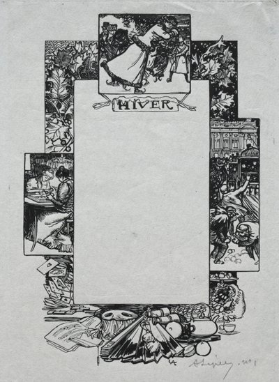 Almanacco di Parigi, 1897: Bordo decorativo, inverno, 1897 da Auguste Louis Lepère