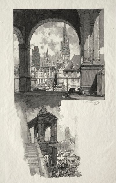 Rouen Illustré: Place de la Haute Vieille Tour, Edicule de la Fierte, 1896 da Auguste Louis Lepère