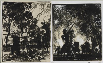 Scena notturna; pattuglia al margine di un bosco da Auguste Louis Lepère
