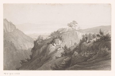Paesaggio montano con figura scolpita nelle rocce da Auguste Numans (attributed to)