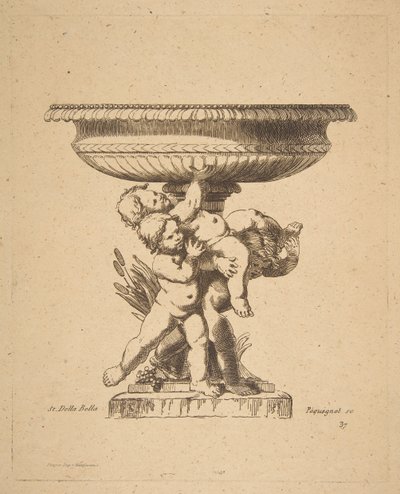 Design ornamentale di tre bambini che sorreggono una fontana, XIX secolo da Auguste Pequegnot