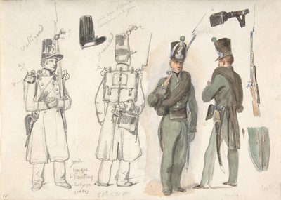 Uniformi della guardia civile a Courtray, Belgio, 1832 da Auguste Raffet