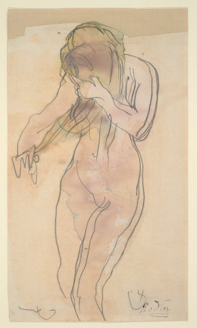 Studio di nudo (in piedi, pettinandosi i capelli) da Auguste Rodin