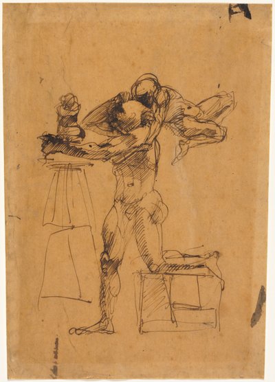 Il genio dello scultore, 1880-83 circa (penna e inchiostro marrone) da Auguste Rodin