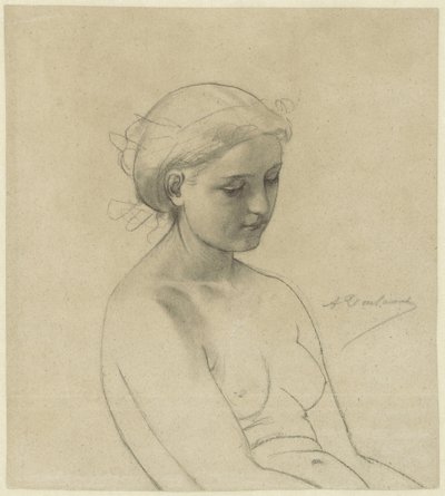 Nudo femminile seduto, tre quarti verso destra, mezzo busto da Auguste Toulmouche