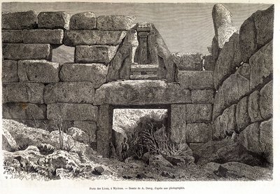 Porta dei Leoni a Micene - disegno di A. Deroy, in "Il giro del mondo" 2° semestre 1877 da Auguste Victor Deroy