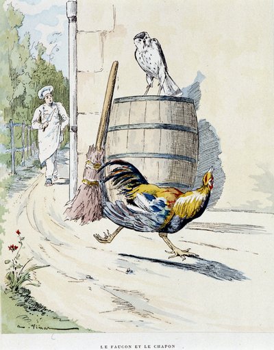 Il falco e il cappone - in "Favole di La Fontaine", ill. di Auguste Vimar, Tours, A. Mame & Fils da Auguste Vimar