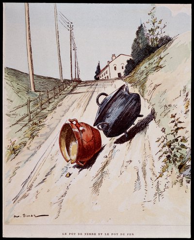 Il vaso di terra e il vaso di ferro - in "Le Favole di La Fontaine", ill. di Auguste Vimar, Tours, A. Mame & Fils da Auguste Vimar