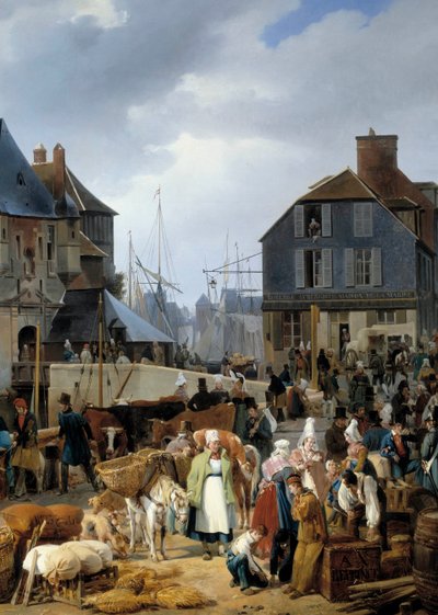 Imbarco del bestiame sul passeggero nel porto di Honfleur (dettaglio) da Auguste Xavier Leprince