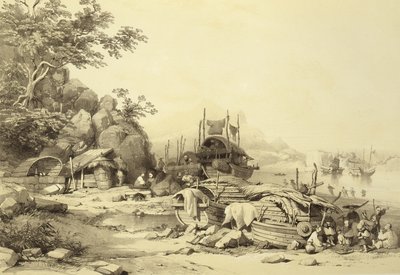 House Boats nella baia di Cowloon, tavola 6 da Schizzi della Cina, incisa da Eugene Ciceri, 1842 da Auguste after Borget