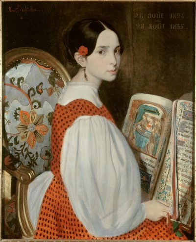 Ritratto di Leopoldine Hugo (1824-1843) nel libro delle Ore il 28/08/1835. Ritratto della figlia di Victor Hugo il giorno della sua prima comunione da Auguste de Chatillon
