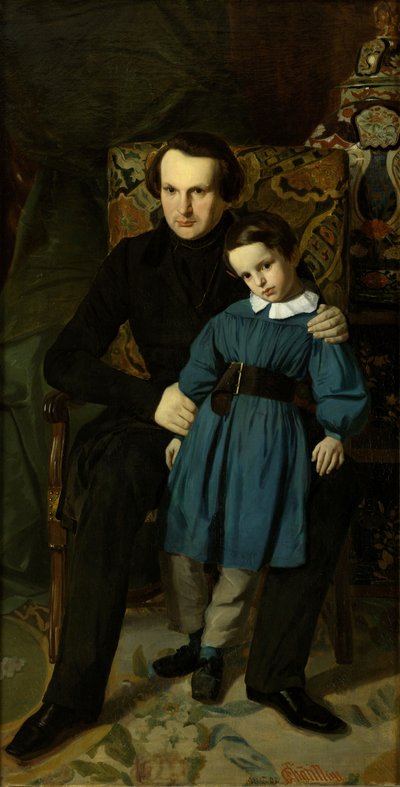 Ritratto di Victor Hugo 1802-1885 con suo figlio, 1836 da Auguste de Chatillon