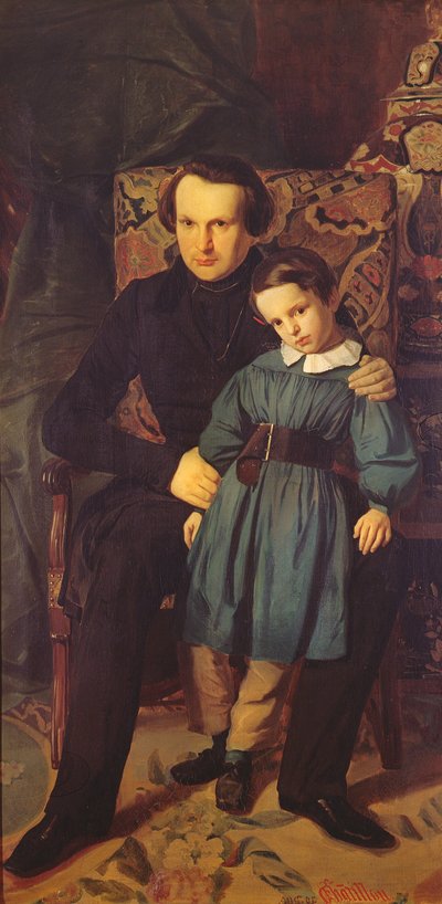 Victor Hugo (1802-85) e suo figlio, Francois-Victor, 1836 da Auguste de Chatillon