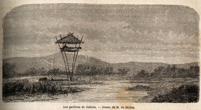 Una guardia del riso, vicino a Batavia. Disegno di M. de Molins, per illustrare il suo viaggio a Giava da Auguste de Molins