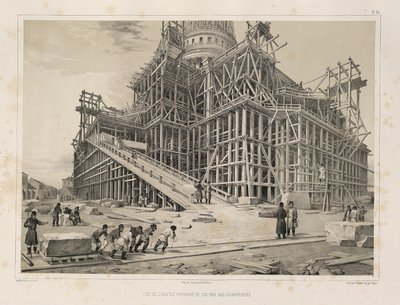Vista della Cattedrale circondata da impalcature di legno Da: La costruzione della Cattedrale di Sant
