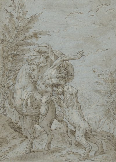 Cavaliere attaccato da un leone (il profeta Balaam?) da Augustin Braun (possibly)