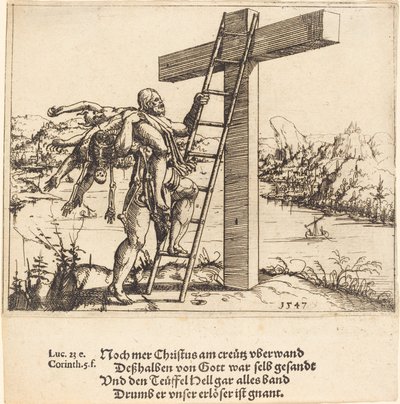 Cristo che sale sulla croce con il Peccato, la Morte e il Diavolo da Augustin Hirschvogel