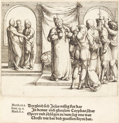 Cristo è deriso, e Caifa strappa le sue vesti, 1549 da Augustin Hirschvogel