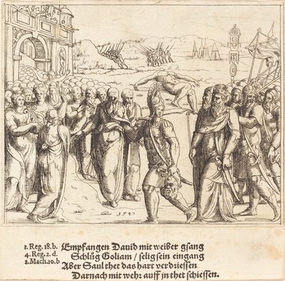 Davide è accolto dopo aver ucciso Golia, e la gelosia di Saul da Augustin Hirschvogel