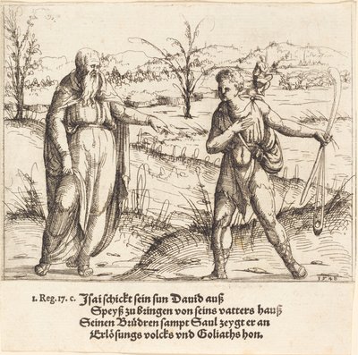 Jesse manda Davide dai suoi fratelli e Saul da Augustin Hirschvogel