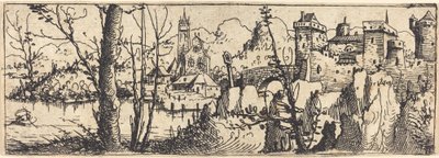 Paesaggio con Castello a Destra, Circondato da Rocce da Augustin Hirschvogel