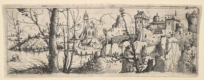 Paesaggio con Forte e una Chiesa su un Fiume da Augustin Hirschvogel