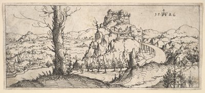 Paesaggio con alte rocce e fortezze, 1546 da Augustin Hirschvogel