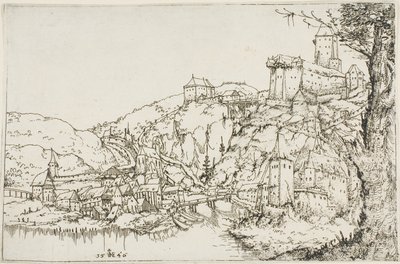 Paesaggio con Fiume, Città e Castello da Augustin Hirschvogel