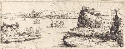 Paesaggio con Barche a Vela [piatto inferiore] da Augustin Hirschvogel