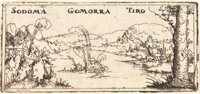 Paesaggio con Tre Città in Fiamme: Sodoma, Gomorra e Tiro da Augustin Hirschvogel