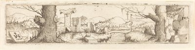 Paesaggio con ruscello e rovine da Augustin Hirschvogel
