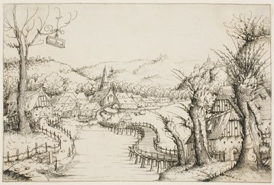 Paesaggio con ponte di legno curvo da Augustin Hirschvogel
